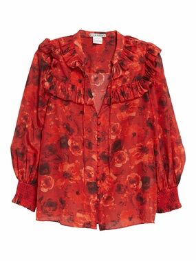 NWT Alice + Olivia Red Floral Ruffle Blouse